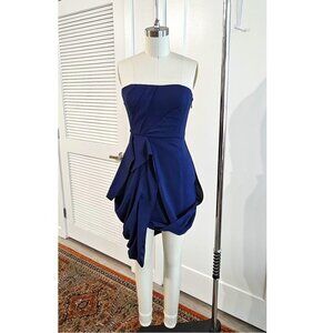 BCBGMAXAZRIA Runway Draped Navy Strapless Dress in size 0